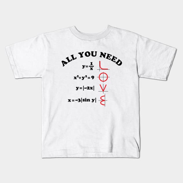 All You Need Is Love Math Graph Equation Kids T-Shirt by DetourShirts